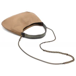 Laura B - Moon Shoulder Bag - Leather and Mesh Bag - Lamb - Beige - Shoudler Bag - Luxury High Quality Bag - Avvenice