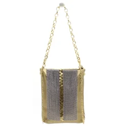 Laura B - New Basic Disco Bag - Leather and Mesh Bag - Gold - Strap Bag - Luxury High Quality Bag - Avvenice