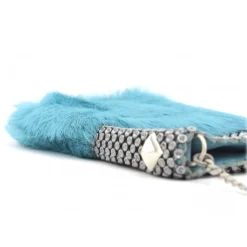 Laura B - Soft Mobile Bag - Lapin Bag with Net and Swarovski - Turquoise - Luxury High Quality Leather Bag - Avvenice