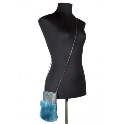 Laura B - Soft Mobile Bag - Lapin Bag with Net and Swarovski - Turquoise - Luxury High Quality Leather Bag - Avvenice