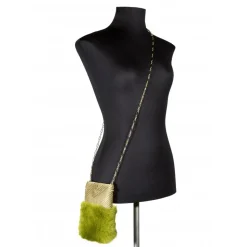 Laura B - Soft Mobile Bag - Lapin Bag with Net and Swarovski - Green - Luxury High Quality Leather Bag - Avvenice