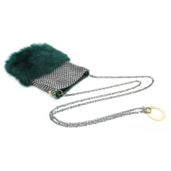 Laura B - Soft Mobile Bag - Lapin Bag with Net and Swarovski - Dark Green - Luxury High Quality Leather Bag - Avvenice