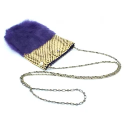 Laura B - Soft Mobile Bag - Lapin Bag with Net and Swarovski - Purple - Luxury High Quality Leather Bag - Avvenice