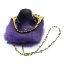 Laura B - Soft Mobile Bag - Lapin Bag with Net and Swarovski - Purple - Luxury High Quality Leather Bag - Avvenice