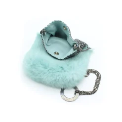 Laura B - Soft Mobile Bag - Lapin Bag with Net and Swarovski - Light Blue - Luxury High Quality Leather Bag - Avvenice