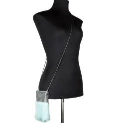 Laura B - Soft Mobile Bag - Lapin Bag with Net and Swarovski - Light Blue - Luxury High Quality Leather Bag - Avvenice