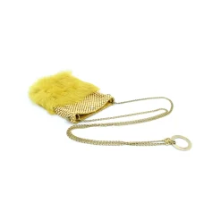 Laura B - Soft Mobile Bag - Lapin Bag with Net and Swarovski - Mustard Yellow - Luxury High Quality Leather Bag - Avvenice