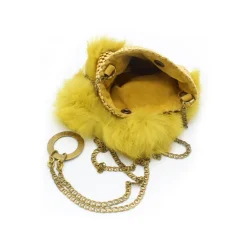 Laura B - Soft Mobile Bag - Lapin Bag with Net and Swarovski - Mustard Yellow - Luxury High Quality Leather Bag - Avvenice