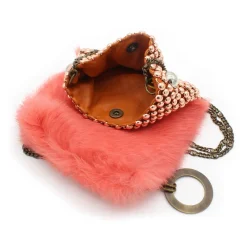 Laura B - Soft Mobile Bag - Lapin Bag with Net and Swarovski - Orange - Luxury High Quality Leather Bag - Avvenice