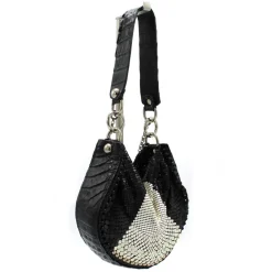 Laura B - U Turn Croco Hand - Black Croco - Black Silver White - Strap Bag - Luxury High Quality Bag - Avvenice