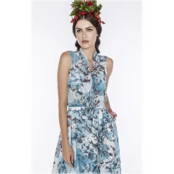 Leda Di Marti - Gange Sleeves Shirt - Ocean Print - Haute Couture Made in Italy - Luxury High Quality Dress - Avvenice