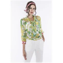 Leda Di Marti - Indo Long Sleeves Shirt - Cedar Print - Haute Couture Made in Italy - Luxury High Quality Dress - Avvenice