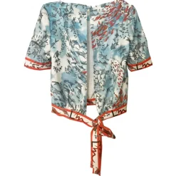 Leda Di Marti - Krill Top - Ocean Print Red Decoration - Haute Couture Made in Italy - Luxury High Quality Dress - Avvenice