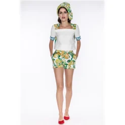 Leda Di Marti - Lamantino Shorts - White Citrus Print - Haute Couture Made in Italy - Luxury High Quality Dress - Avvenice