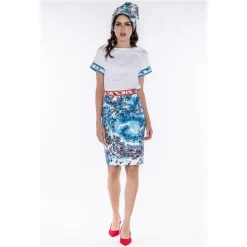 Leda Di Marti - LDM T-Shirt - White Ocean Print - Haute Couture Made in Italy - Luxury High Quality Dress - Avvenice