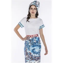 Leda Di Marti - LDM T-Shirt - White Ocean Print - Haute Couture Made in Italy - Luxury High Quality Dress - Avvenice
