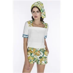 Leda Di Marti - Sowerby Top - White Citrus Print - Haute Couture Made in Italy - Luxury High Quality Dress - Avvenice