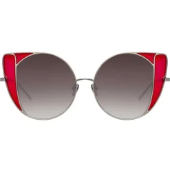 Linda Farrow - 854 C5 Cat Eye Sunglasses - White Gold and Crimson - Linda Farrow Eyewear - Avvenice
