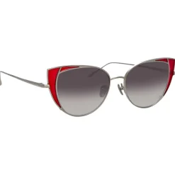 Linda Farrow - 855 C5 Cat Eye Sunglasses - White Gold and Crimson - Linda Farrow Eyewear - Avvenice