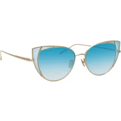 Linda Farrow - 855 C7 Cat Eye Sunglasses - Light Gold and Blue - Linda Farrow Eyewear - Avvenice