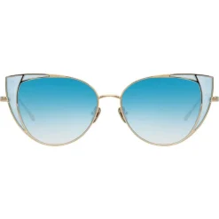 Linda Farrow - 855 C7 Cat Eye Sunglasses - Light Gold and Blue - Linda Farrow Eyewear - Avvenice