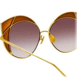 Linda Farrow - 856 C2 Cat Eye Sunglasses - Yellow Gold and Tobacco - Linda Farrow Eyewear - Avvenice