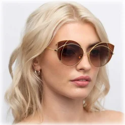 Linda Farrow - 856 C2 Cat Eye Sunglasses - Yellow Gold and Tobacco - Linda Farrow Eyewear - Avvenice