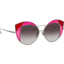 Linda Farrow - 856 C5 Cat Eye Sunglasses - Yellow Gold and Crimson with Pink Frame - Linda Farrow Eyewear - Avvenice