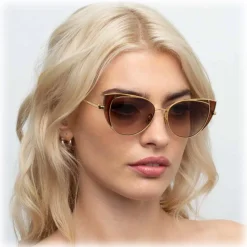 Linda Farrow - 855 C2 Cat Eye Sunglasses - Yellow Gold and Tobacco - Linda Farrow Eyewear - Avvenice