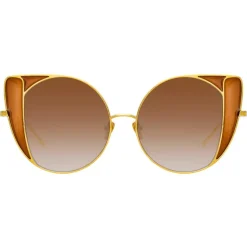 Linda Farrow - 854 C2 Cat Eye Sunglasses - Yellow Gold and Tobacco - Linda Farrow Eyewear - Avvenice