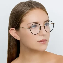 Linda Farrow - 718 C1 Oval Optical Frames - Yellow Gold and Black - Linda Farrow Eyewear - Avvenice