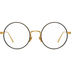 Linda Farrow - 749 C1 Round Optical Frames - Yellow Gold and Black - Linda Farrow Eyewear - Avvenice