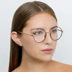 Linda Farrow - 749 C1 Round Optical Frames - Yellow Gold and Black - Linda Farrow Eyewear - Avvenice