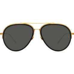 Linda Farrow - Abel Aviator Sunglasses in Black Yellow Gold - LFL1118C1SUN - Linda Farrow Eyewear - Avvenice
