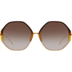 Linda Farrow - Alona Hexagon Sunglasses in Gradient Brown - LFL901C22SUN - Linda Farrow Eyewear - Avvenice