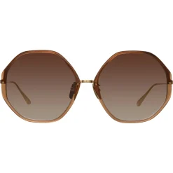 Linda Farrow - Alona Hexagon Sunglasses in Tobacco - LFL901C22SUN - Linda Farrow Eyewear - Avvenice