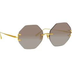 Linda Farrow - Arua Hexagon Sunglasses in Yellow Gold - LFL1267C1SUN - Linda Farrow Eyewear - Avvenice