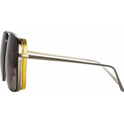 Linda Farrow - Asher Aviator Sunglasses in White Gold - LFL1122C2SUN - Linda Farrow Eyewear - Avvenice