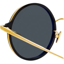 Linda Farrow - Bara Round Sunglasses in Black - LFL1247C4SUN - Linda Farrow Eyewear - Avvenice
