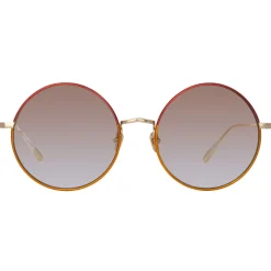 Linda Farrow - Bea Round Sunglasses in Light Gold Red - LFL1333C9SUN - Linda Farrow Eyewear - Avvenice