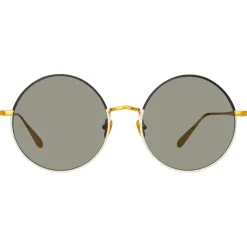 Linda Farrow - Bea Round Sunglasses in Yellow Gold and Black - LFL1333C7SUN - Linda Farrow Eyewear - Avvenice
