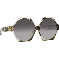 Linda Farrow - Bora Hexagon Sunglasses in Black Grey Tortoiseshell - LFL1260C6SUN - Linda Farrow Eyewear - Avvenice