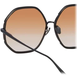 Linda Farrow - Camila Hexagon Sunglasses in Nickel Camel - LFL1208C6SUN - Linda Farrow Eyewear - Avvenice