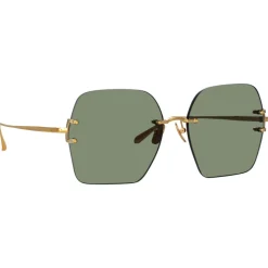 Linda Farrow - Carina Oversized Sunglasses in Light Gold Green - LFL1395C2SUN - Linda Farrow Eyewear - Avvenice