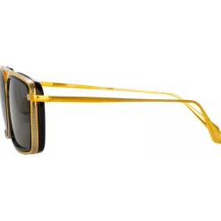 Linda Farrow - Cassia Rectangular Sunglasses in Yellow Gold Grey - LFL1392C1SUN - Linda Farrow Eyewear - Avvenice