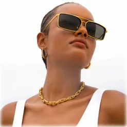 Linda Farrow - Cassia Rectangular Sunglasses in Yellow Gold Grey - LFL1392C1SUN - Linda Farrow Eyewear - Avvenice