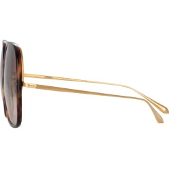 Linda Farrow - Celia Oversized Sunglasses in Tortoiseshell Yellow Gold - LFL1405C2SUN - Linda Farrow Eyewear - Avvenice