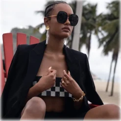 Linda Farrow - Celia Oversized Sunglasses in Yellow Gold Black - LFL1405C1SUN - Linda Farrow Eyewear - Avvenice