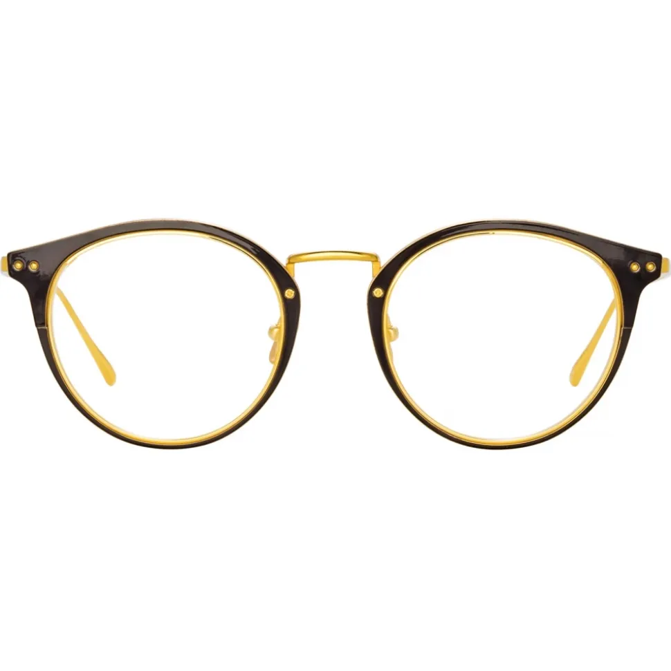 Linda Farrow - Cooper Oval Optical Glasses in Black Yellow Gold - LFL1051C4OPT - Linda Farrow Eyewear - Avvenice