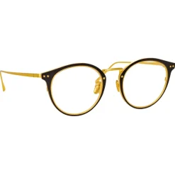Linda Farrow - Cooper Oval Optical Glasses in Black Yellow Gold - LFL1051C4OPT - Linda Farrow Eyewear - Avvenice